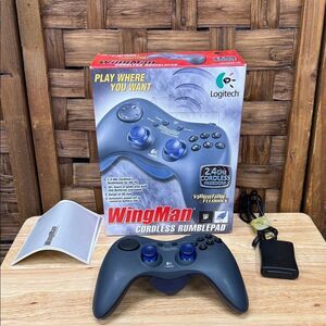 Vintage Logitech WingMan Cordless Rumblepad - Dark Gray and Blue CIB